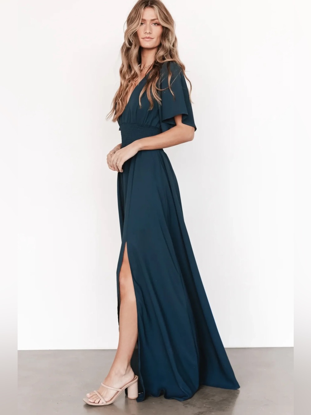 NWT Baltic Born Verona Smocked Maxi Dress Topaz Teal Size Medium